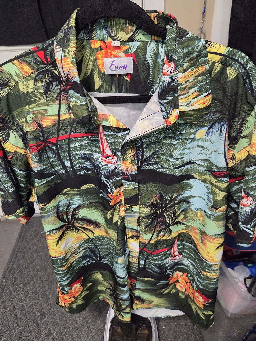 Colorful Tropical Print Short-Sleeve Button-Down Shirt - Green Multi